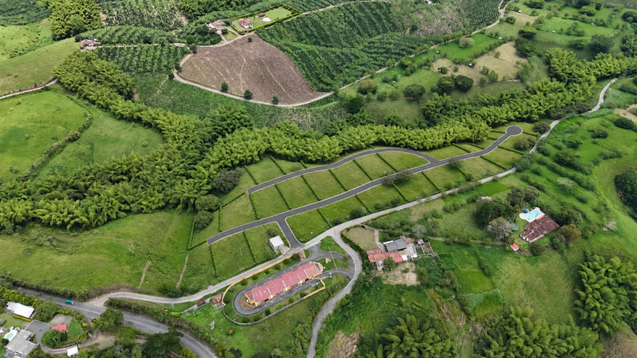 Imagen de referencia del proyecto con sus vías asfaltadas y los lotes demarcados con swinglea